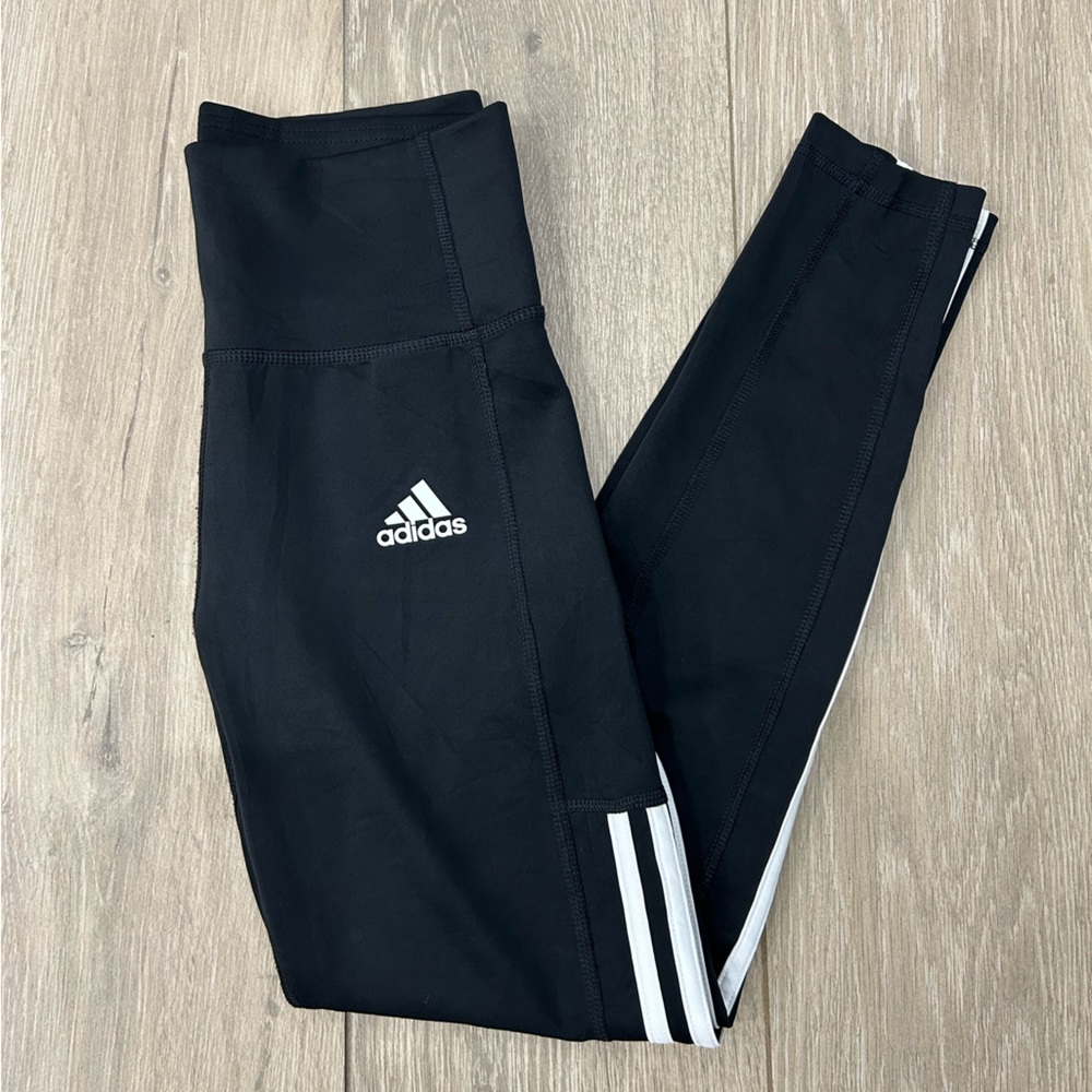 Adidas Women's Black Leggings with White Stripes